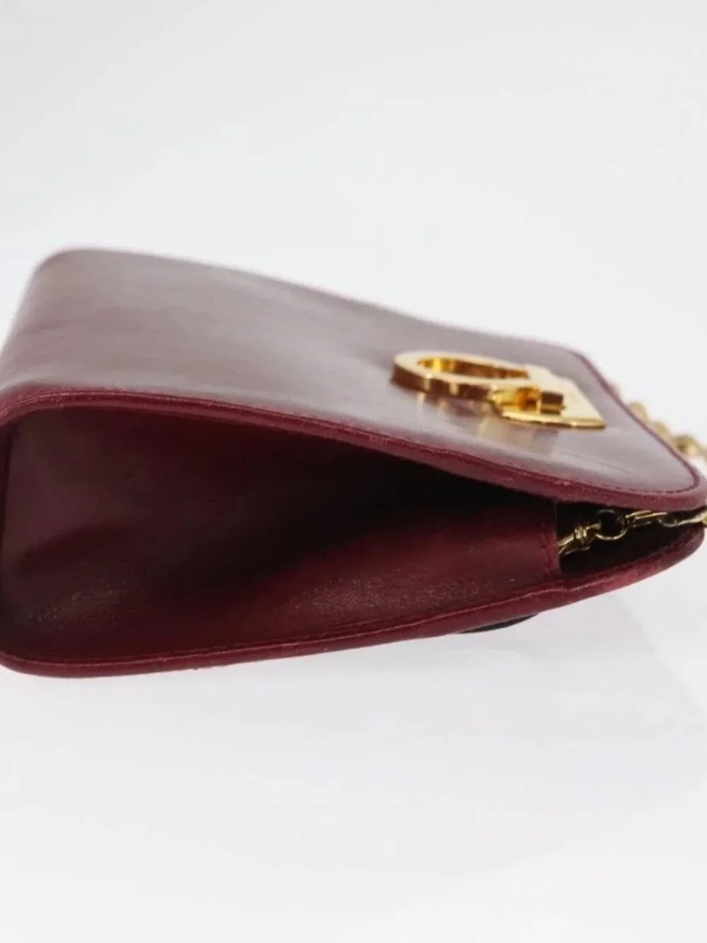 Salvatore Ferragamo Gancini Chain Shoulder Bag Leather Red Gold Auth 165934